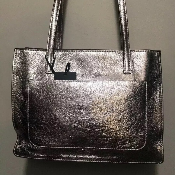 DKNY COMMUTER MEDIUM METALLIC LEATHER TOTE NWOT - Picture 3 of 10